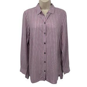 J. Jill Womens Long Sleeves Casual Striped Light Purple Button Up Shirt Size XS